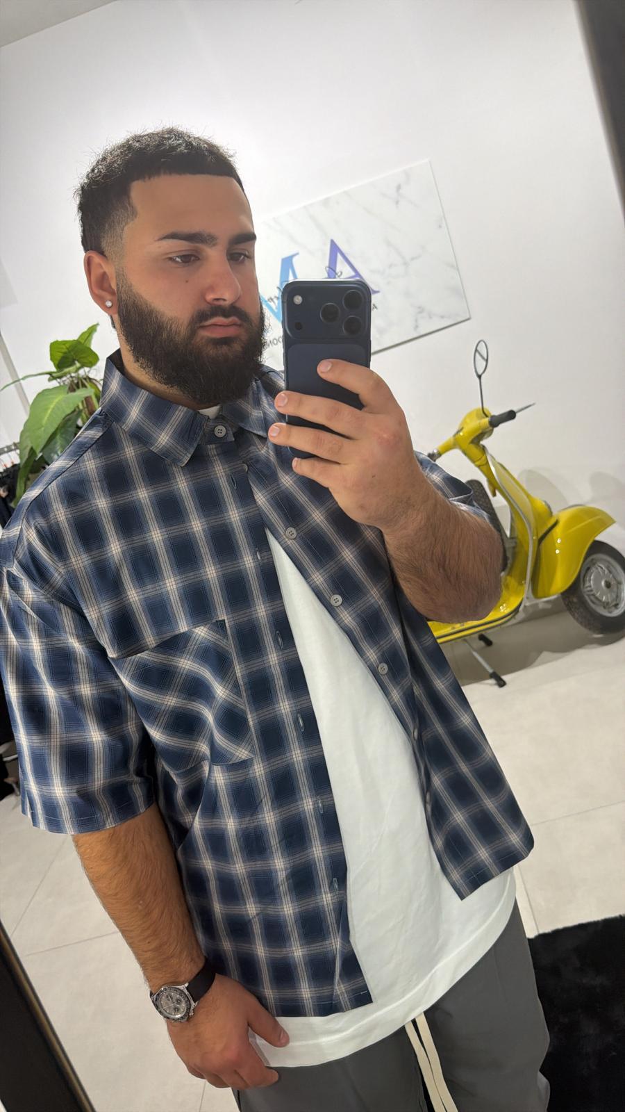 CAMICIA OVER CROP BLU